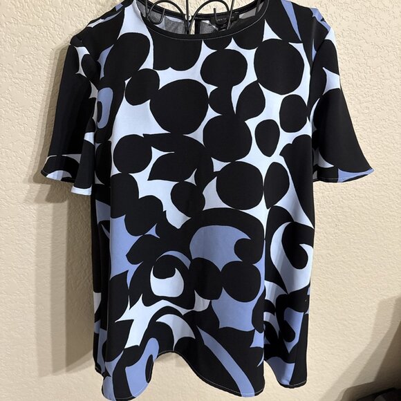 Ann Taylor Floral Print Blouse Women XS Blue Flutter Short Sleeve Keyhole Back - Picture 7 of 8